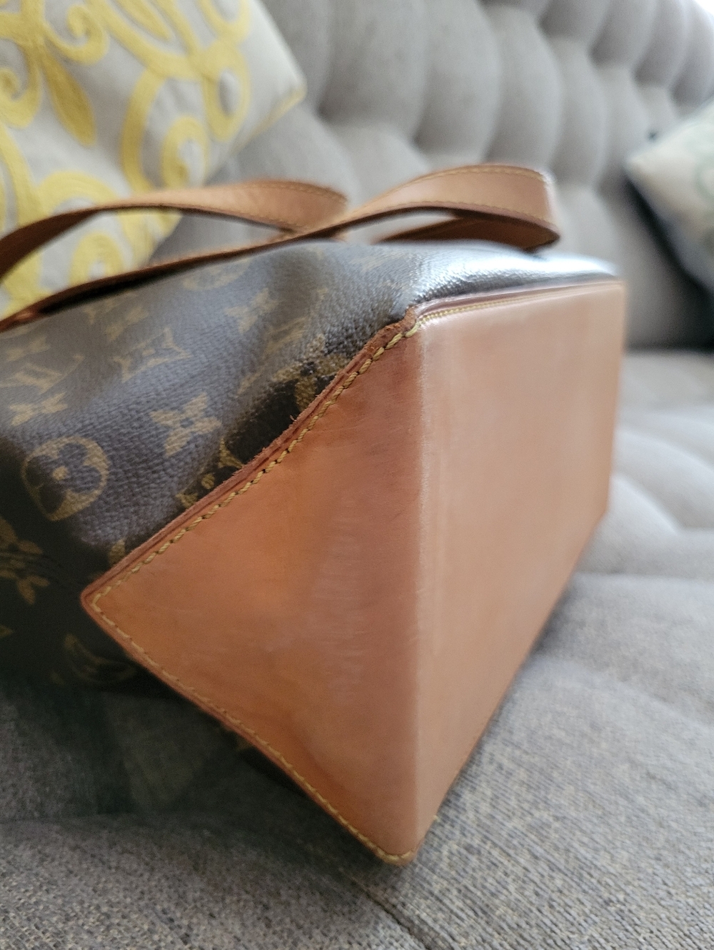 Louis Vuitton Monogram Canvas Brown Tote Bag with Tan Leather Handles - Picture 6 of 15
